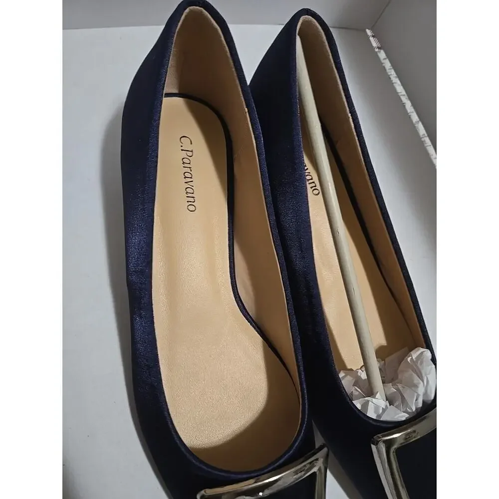 Metal Buckle Satin Low Heel (Lucia) C.Paravano Blue Woman 9